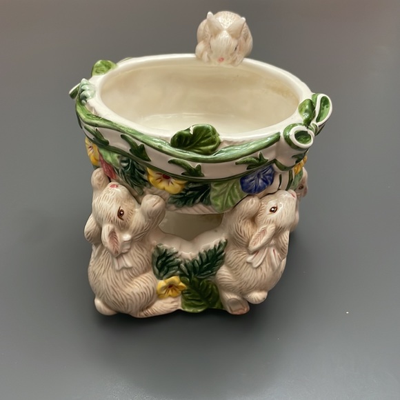 Fitz & Floyd Bunnies & Blooms Ceramic Simmering Oil Bowl Tealight/Candle Holder - Picture 3 of 10